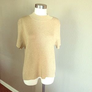 VINTAGE Y2K Gold Short Sleeve Mock Turtleneck with Retro Styling Size Large